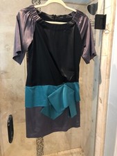 Marc Jacobs Womens Dress Size 2 Teal Black  Bow Detail Off Shoulder Avant-garde