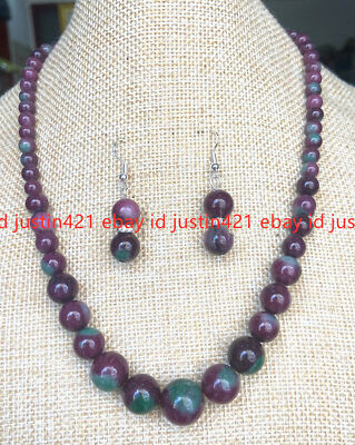 6-14mm Natural Green Zoisite Epidote More Red Round Beads Necklaces Earring 18''
