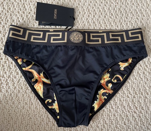NWT Versace Greca Border Medusa Black Barocco Swim Briefs Bathing Suit 4 S $395 - Picture 19 of 23