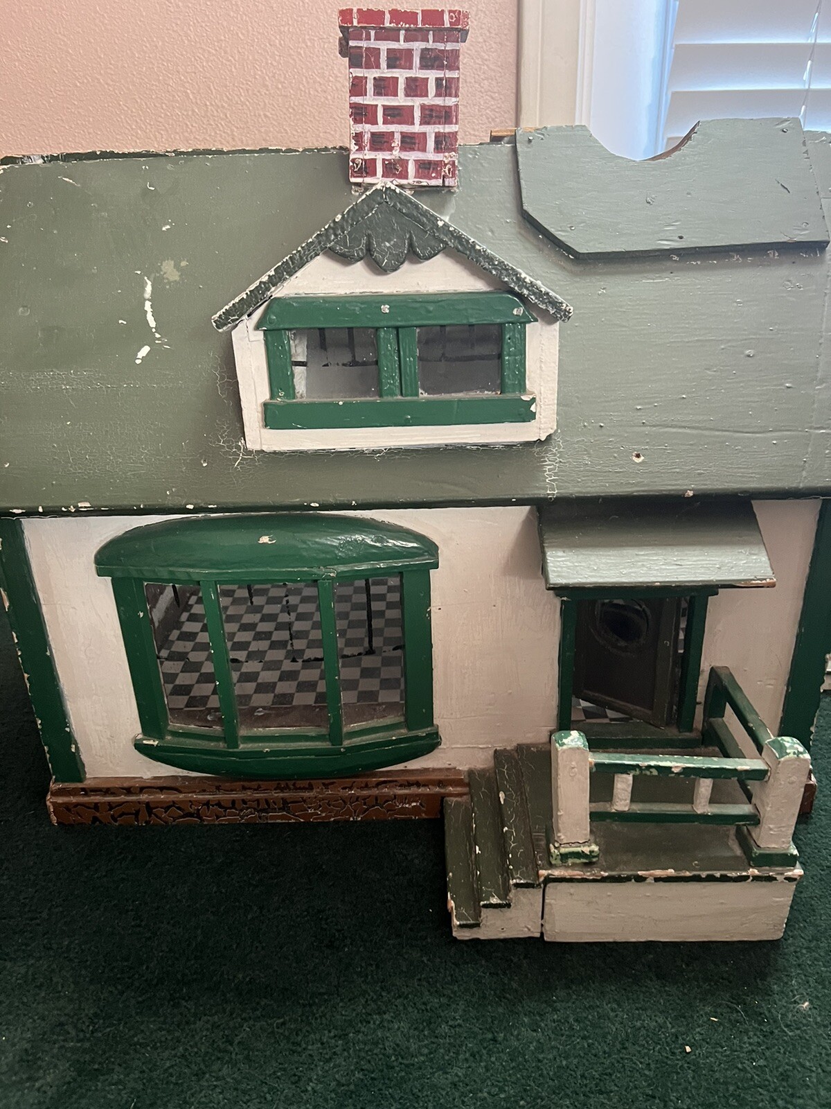 Antique Wooden Hand Made Dollhouse with Xmas Tree Stand eBay