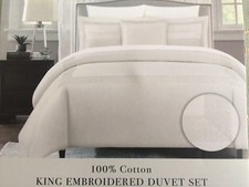 Hotel Luxury 3 Piece Embroidered King Duvet Cover Set - Light Gray Taupe NIP