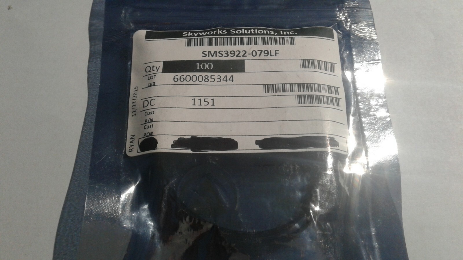 (100pc) SMS3922079LF , SKYWORKS , Diode RF Schottky 8V 75mW 2Pin SC