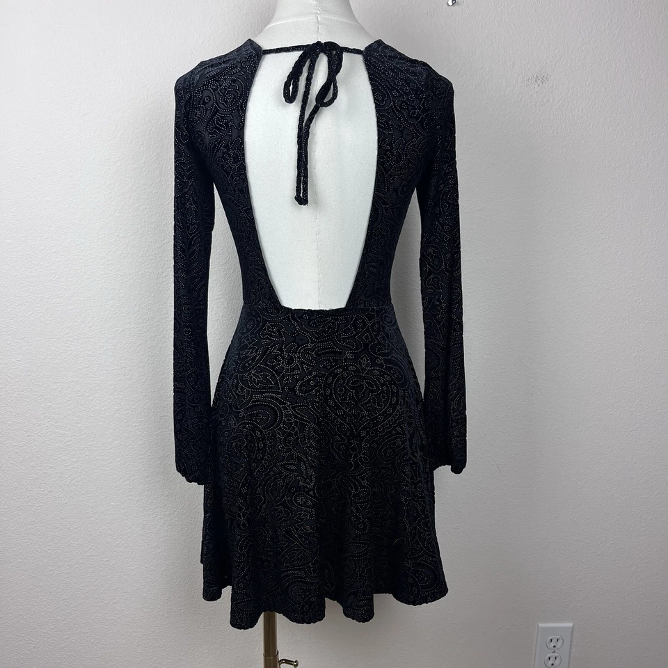 Ecote Dress Womens Small Mini Fit Flare Skater Boho Whimsy Gothic Boho USA Made — 第 2/4 张图片