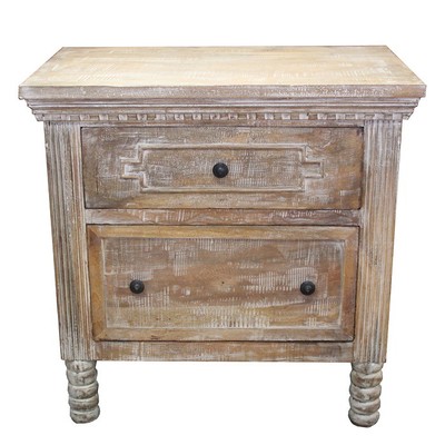 32 W Katherine Nightstand 2 Drawer Hand Carved Details Distressed White Paint Ebay