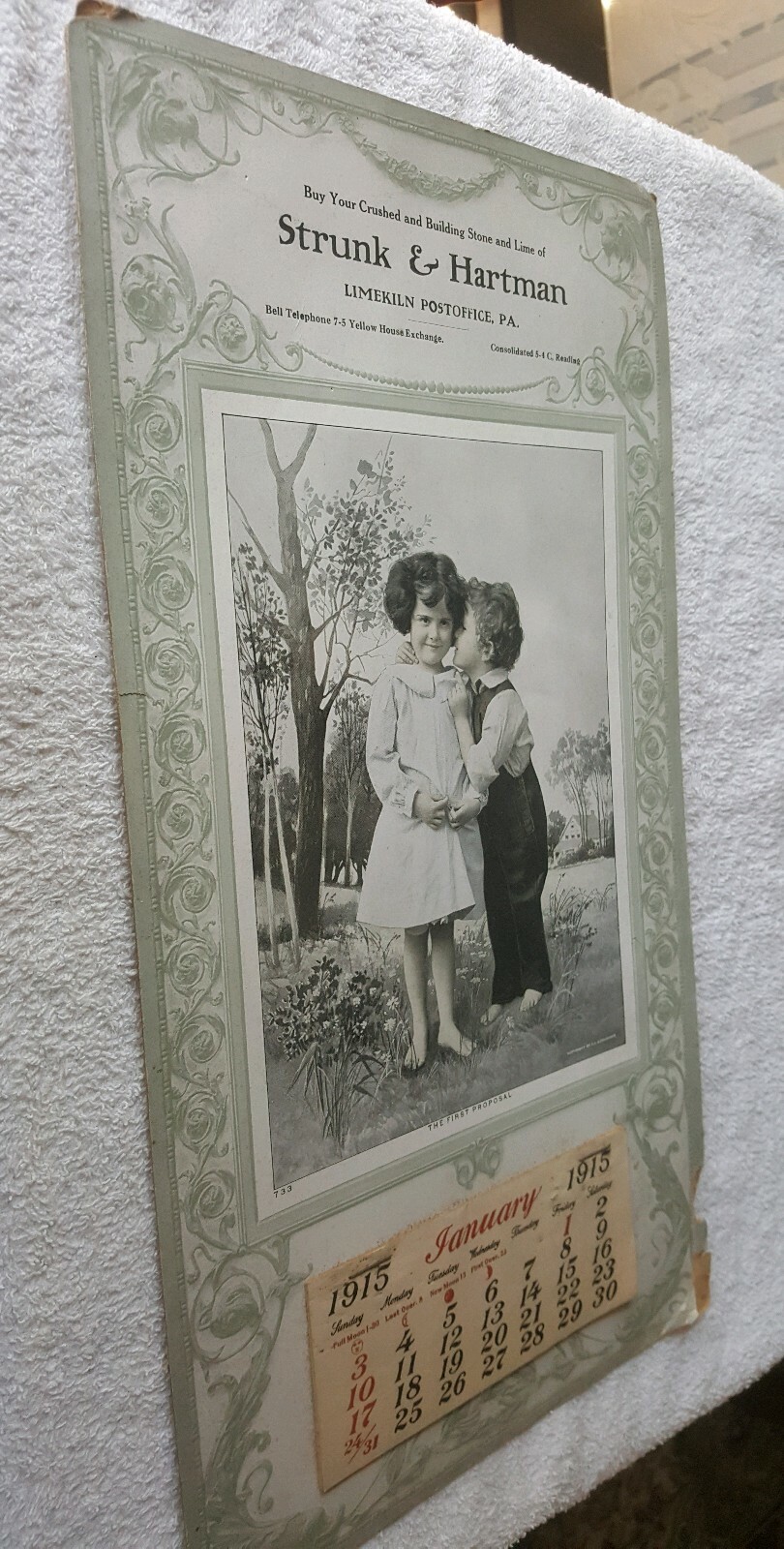 1915 calendar STRUNK & HARTMAN Limekiln Post Office, PA Berks County