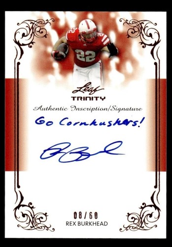 Rex Burkhead 2013 Leaf Trinity Inscription Auto 08/60 Nebraska Cornhuskers 👀🏈 - 第 2/2 張圖片