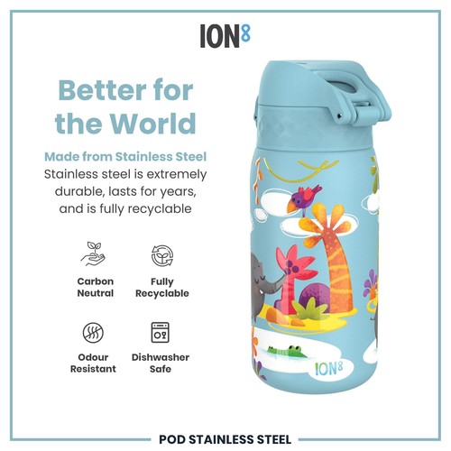 ION8 Leak Proof Kids Water Bottle, Stainless Steel, Safari, 400ml (13oz) - Picture 5 of 7