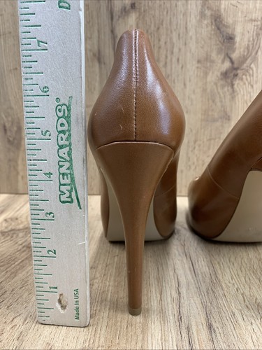 Guess Stilettos Platform Leather Pumps Women's Size 10 M Brown Peep Toe Patches3 - Picture 16 of 19
