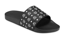 MCM Mens Monogram Logo Print Rubber Slides Sandals Black NEW