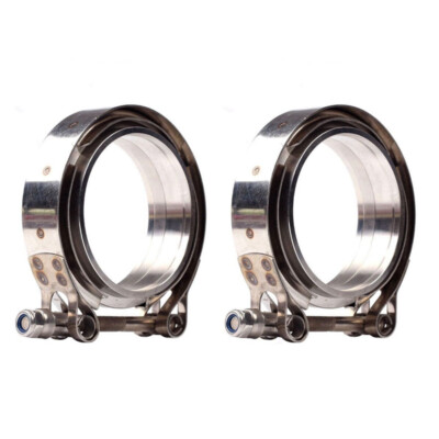 NEW 2 X 3.5'' V-Band Flange & Clamp Kit for Turbo Exhaust Pipes Stainless Steel