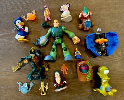 15ct Misc Disney, Monsters, Robots Play Figure Lot, Cake Toppers Toys