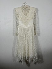 Vintage Jessica McClintock Bridal Dress Size M Ivory Lace Polyester Long Sleeve