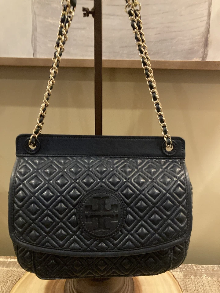 Bolso Bandolera Tory Burch Marion Diamante Acolchado Cuero Cadena Azul Marino Foto 3 de 4