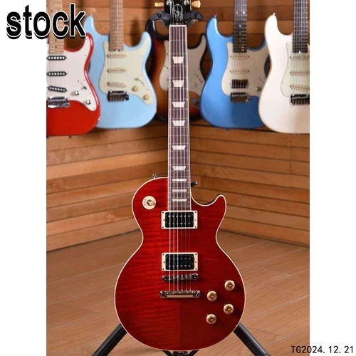 Electric guitar red see thru wood grain chrome hardwawre HH pickups no pickguard