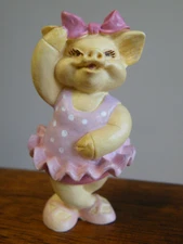 PIG Ballerina FIGURINE 2-1/2" Tall RUSS BERRIE Label FREE SHIP