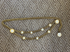 ST. JOHN GOLDTONE FINISH CREAM ENAMEL CIRCLE MONOGRAM CHAIN BELT ADJUSTABLE