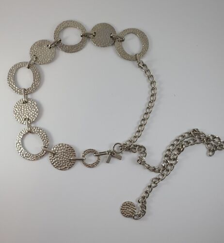Anneaux ronds vintage en métal chaîne hanche texturée cercle western boho ceinture argent - Photo 1 sur 8