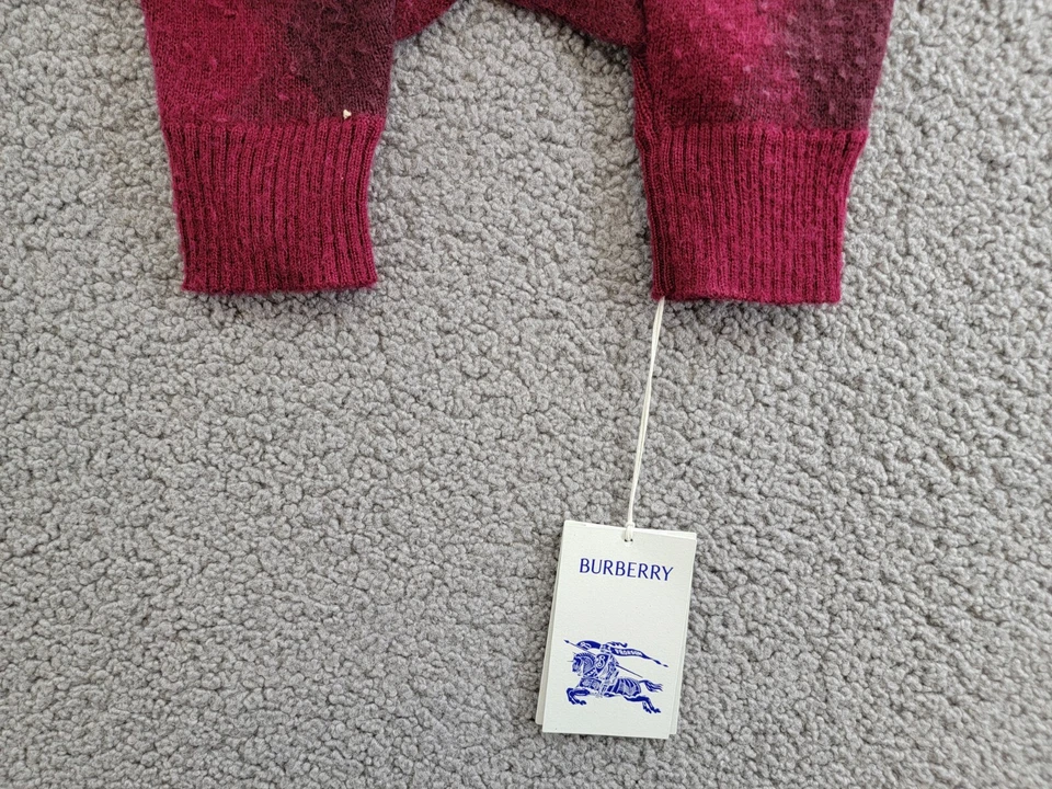 Guantes sin dedos acanalados a cuadros de lana Burberry para mujer S/M ondulación y ciruela Foto 4 de 4