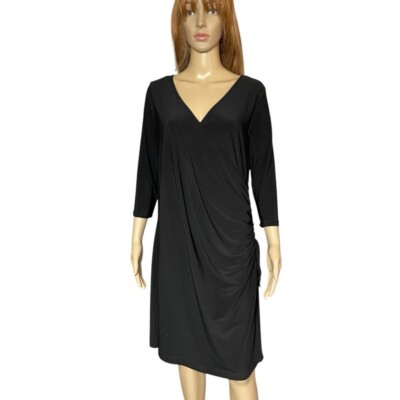 Clara Sunwoo V-Neck Side Gathered Side Black Dress Size L