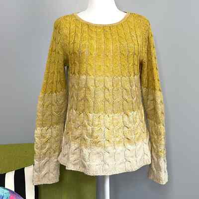 Anthropologie Sparrow Yellow Ombre Cable Knit Sweater Wool Alpaca