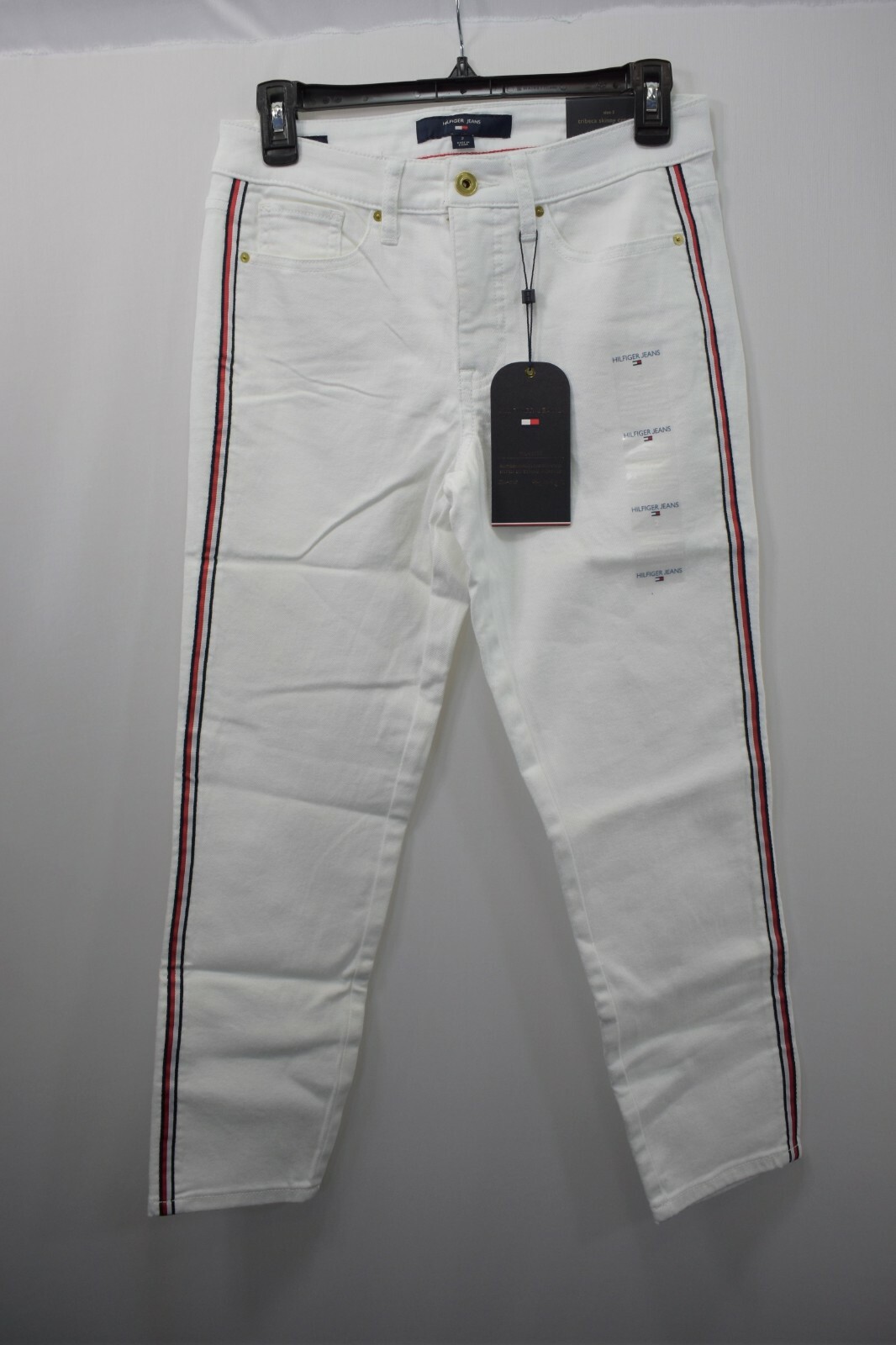 Tommy Hilfiger Women's Essential Cropped Stripe Jean White  sz 2 NWT