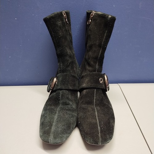 Etienne Aigner Mercer Stacked Heeled Boots Womens Size 7.5 Black Suede Side Zip - Picture 2 of 13