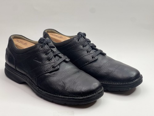 Clarks Senner Place Tumbled Black Leather Lace Up Oxfords Shoes Men's Size 10.5 - Picture 4 of 7