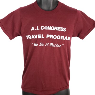 Vintage AJ Congress Travel T Shirt Mens Size Small 80s American Jewish USA