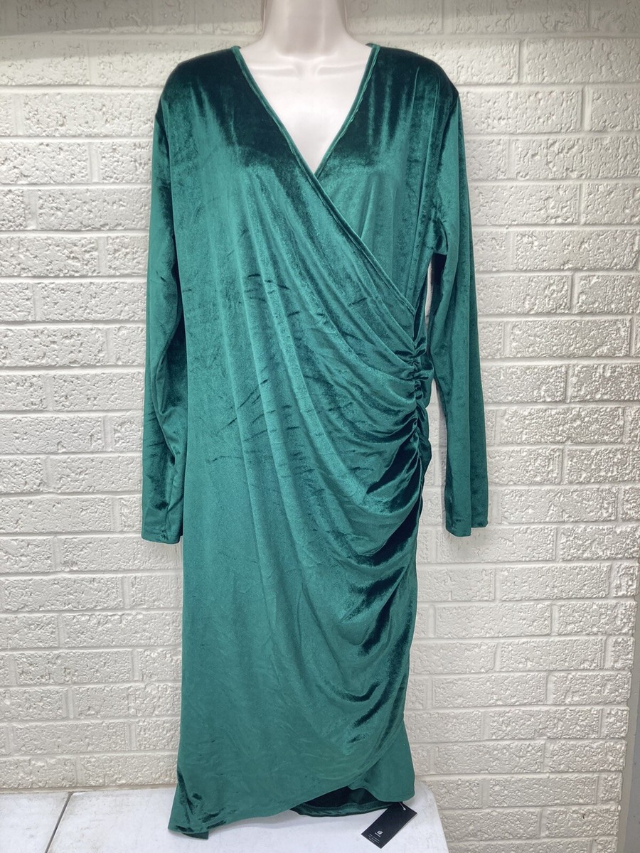 NWT‼ SUNMAMA Sz 3XL Emerald Elegant Sexy Long Sleeve Velvet