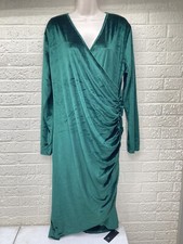 NWT‼ SUNMAMA Sz 3XL Emerald Elegant Sexy Long Sleeve Velvet Bodycon Wrap Dress