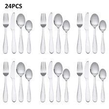 24-Piece Stainless Steel Flatware Set Service for 6 Silverware Set 24 Pc Kitchen