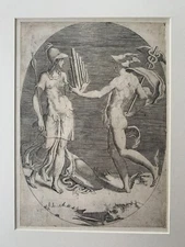 Giulio Bonasone after Parmigianino "Mercury and Minerva" c1550 Engraving
