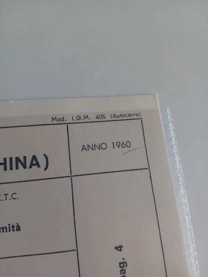 AUTOBIANCHI BIANCHINA FURGONCINO TIPO 264 SCHEDA omologazione originale 1960 ASI - Immagine 3 di 4