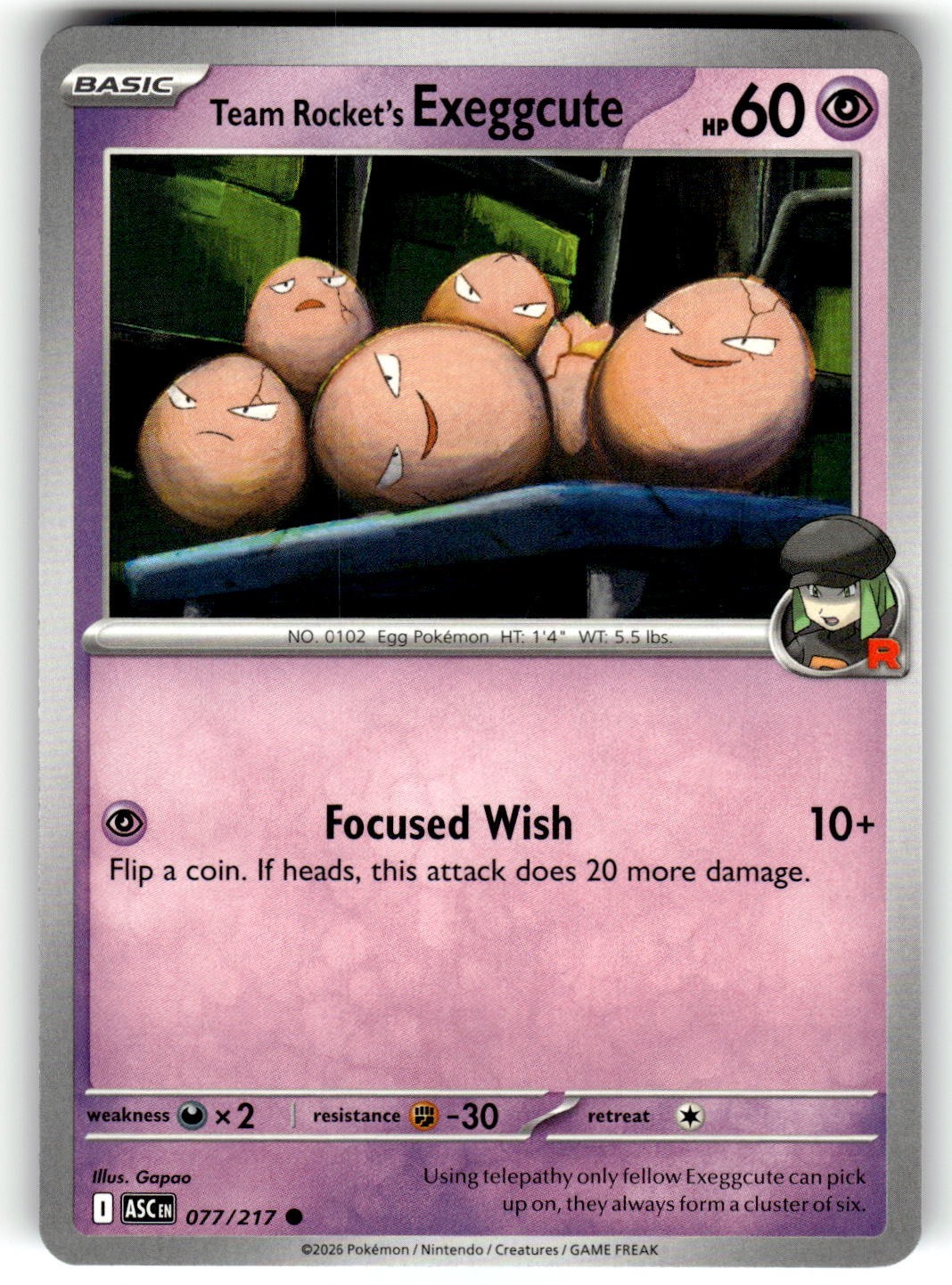 Pokemon 2026 ME: Ascended Heroes Card 077/217 Team Rocket's exeggcute