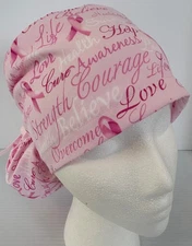 Pink Ribbon Breast Cancer Medical Ponytail Pouch Surgery  Scrub Cap Chef Hat