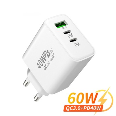 40W fast charger with 2 USB-C and 1 USB-A ports for quick multi-device charging