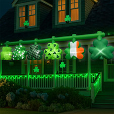 12FT Long St. Patrick'S Day Inflatables Hanging Flashing Green Shamrock Decorati