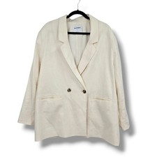 Old Navy Womens XL Cream Linen Blend Double Breasted Blazer Jacket Off White
