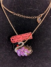 Betsey Johnson Purple Swan Rhinestone Necklace New With Tags 