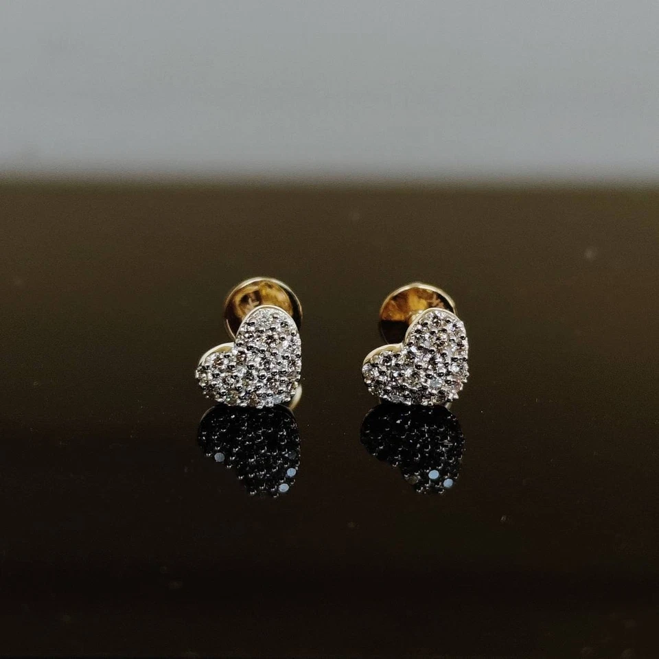 Diamond Earring Solid 14k Yellow Gold Heart Stud Earring Duty/Tariff Free - Image 2 of 4