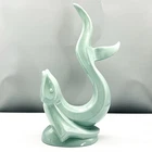 Haeger ART DECO Glossy FLYING FISH XL 19” Statue Figurine 1989 TEAL GREEN-BLUE