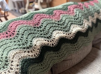 Pretty Soft Green/pink/cream Afghan Handmade 58x84 Twin size