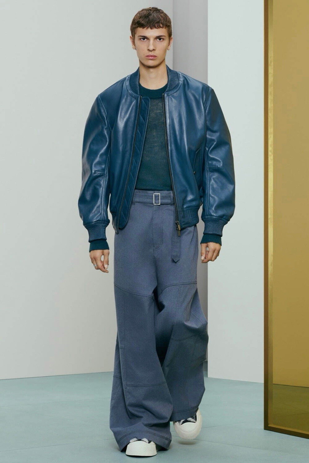 Zara Men’s SRPLS Bomber Real Leather Jacket Duck Blue Small image 3