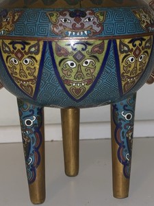 RARE ANTIQUE QING LAO TIAN LI CHINESE CLOISONNÉ TRIPOD CENSER INCENSE BURNER