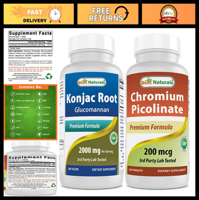 Konjac Glucomannan 2000mg & Chromium Picolinate 200mcg - Weight Loss Support, Ap