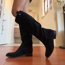 Vintage Black Suede Knee High Boots Women's Size 7 Studded Tall Boho Western