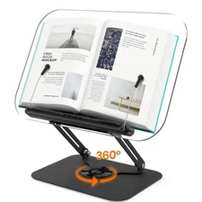 Acrylic Book Stand for Reading Adjustable Book Holder with 360° Rotating Base...
