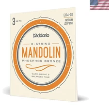 Mandolin Strings Phosphor Bronze Medium Gauge 8-String Set Pack of 3