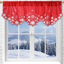2 Pcs Christmas Embroidered Snowflakes Kitchen Window Curtain Valance, 54x18 ...