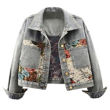 New Fashion Jacquard Long-Sleeved Denim Jacket Women's Short Loose Jacket Tops